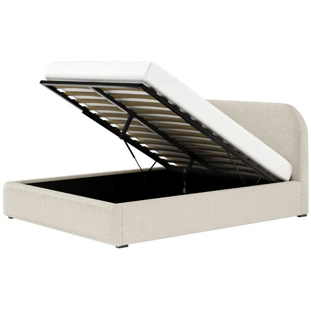 Alba King Size Ottoman Bed with Storage - Cream, Boucle