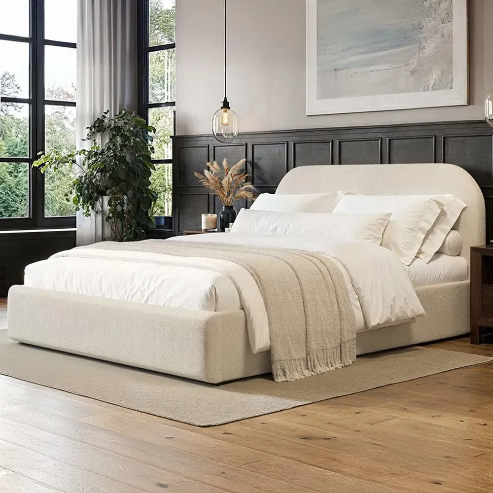Alba King Size Ottoman Bed with Storage - Cream, Boucle