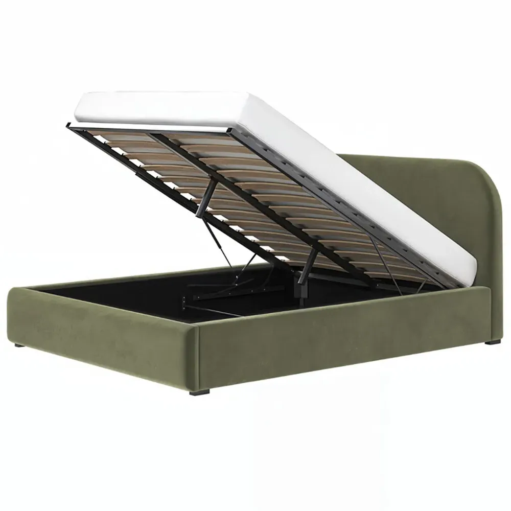 Alba King Size Ottoman Bed with Storage - Khaki, Velvet