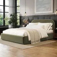 Alba King Size Ottoman Bed with Storage - Khaki, Velvet