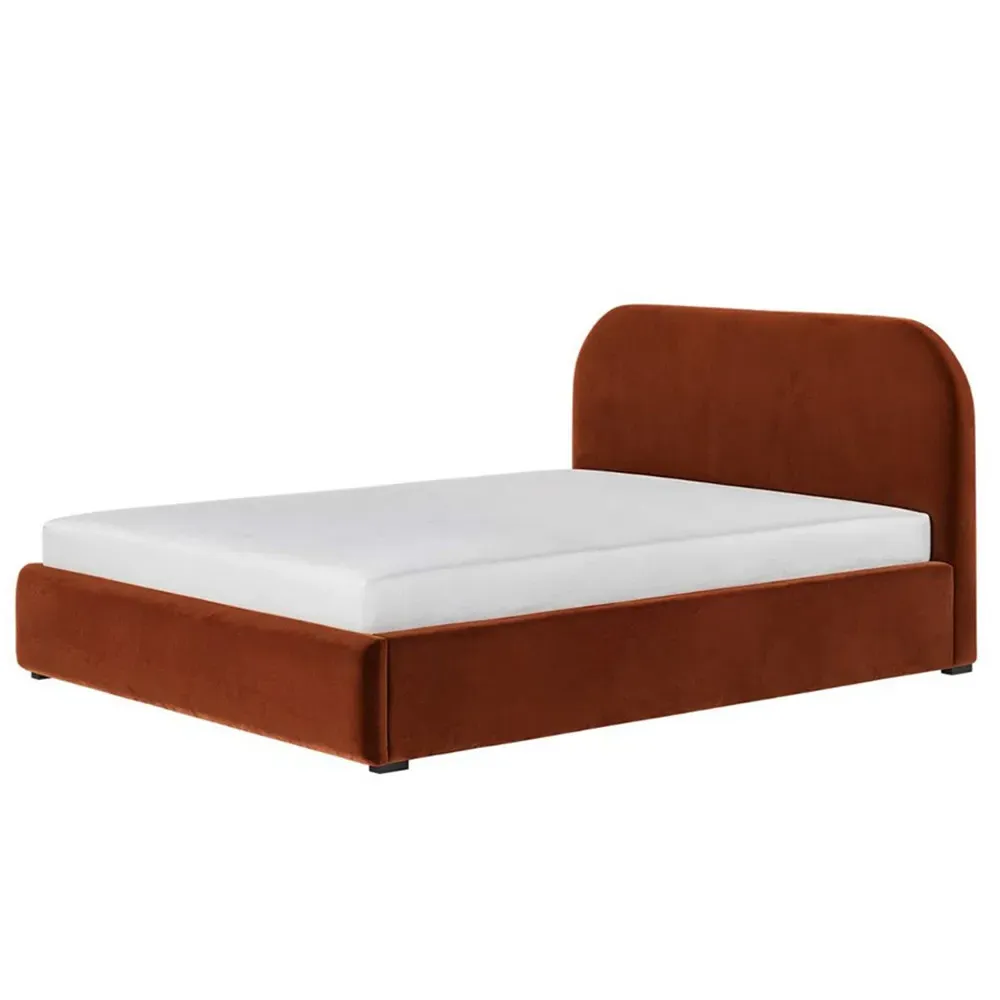 Alba King Size Ottoman Bed with Storage - Orange, Velvet