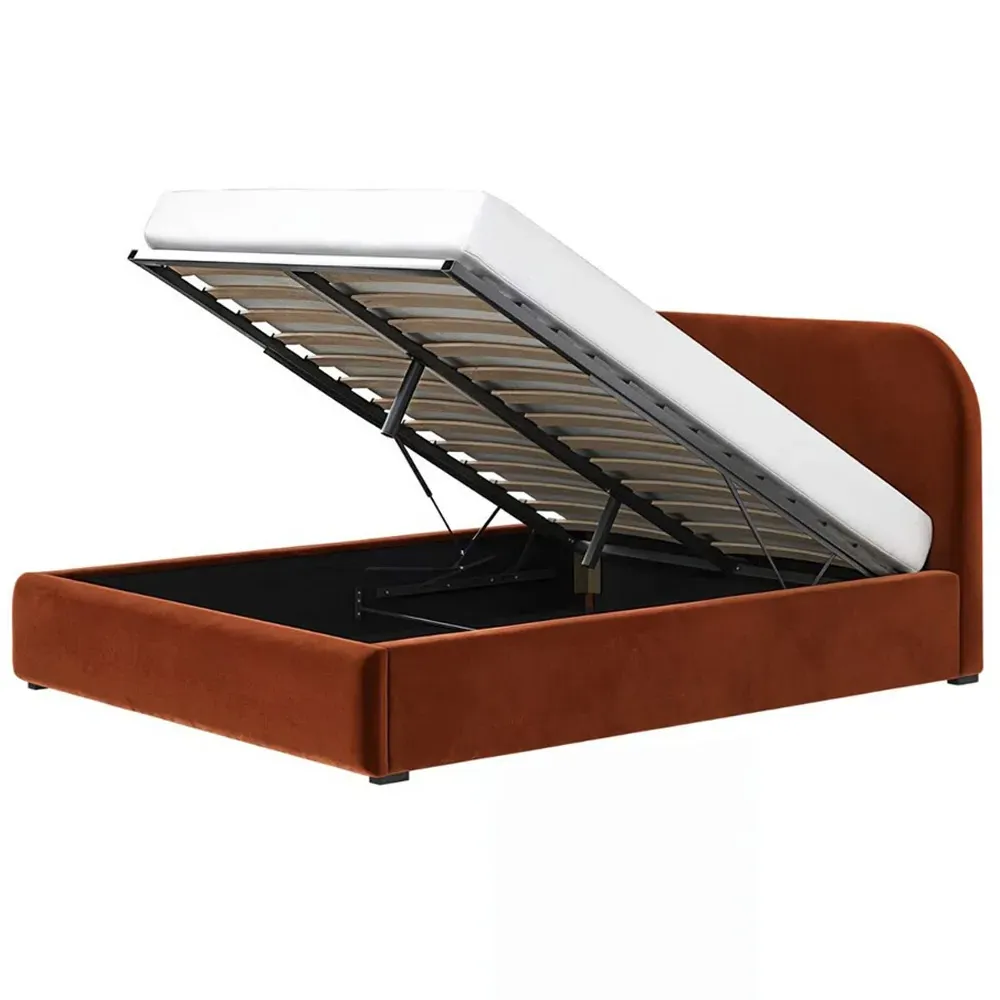 Alba King Size Ottoman Bed with Storage - Orange, Velvet