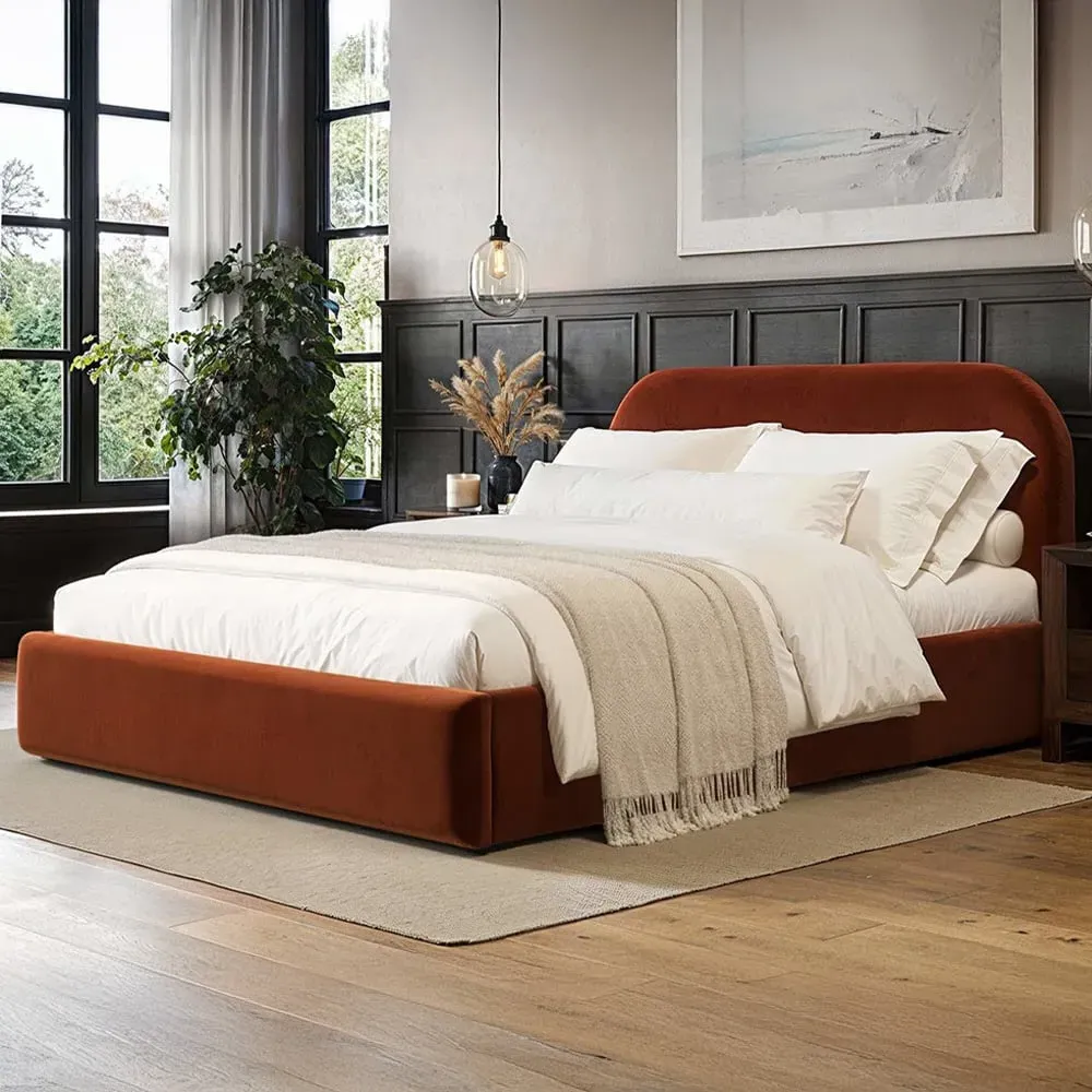 Alba King Size Ottoman Bed with Storage - Orange, Velvet