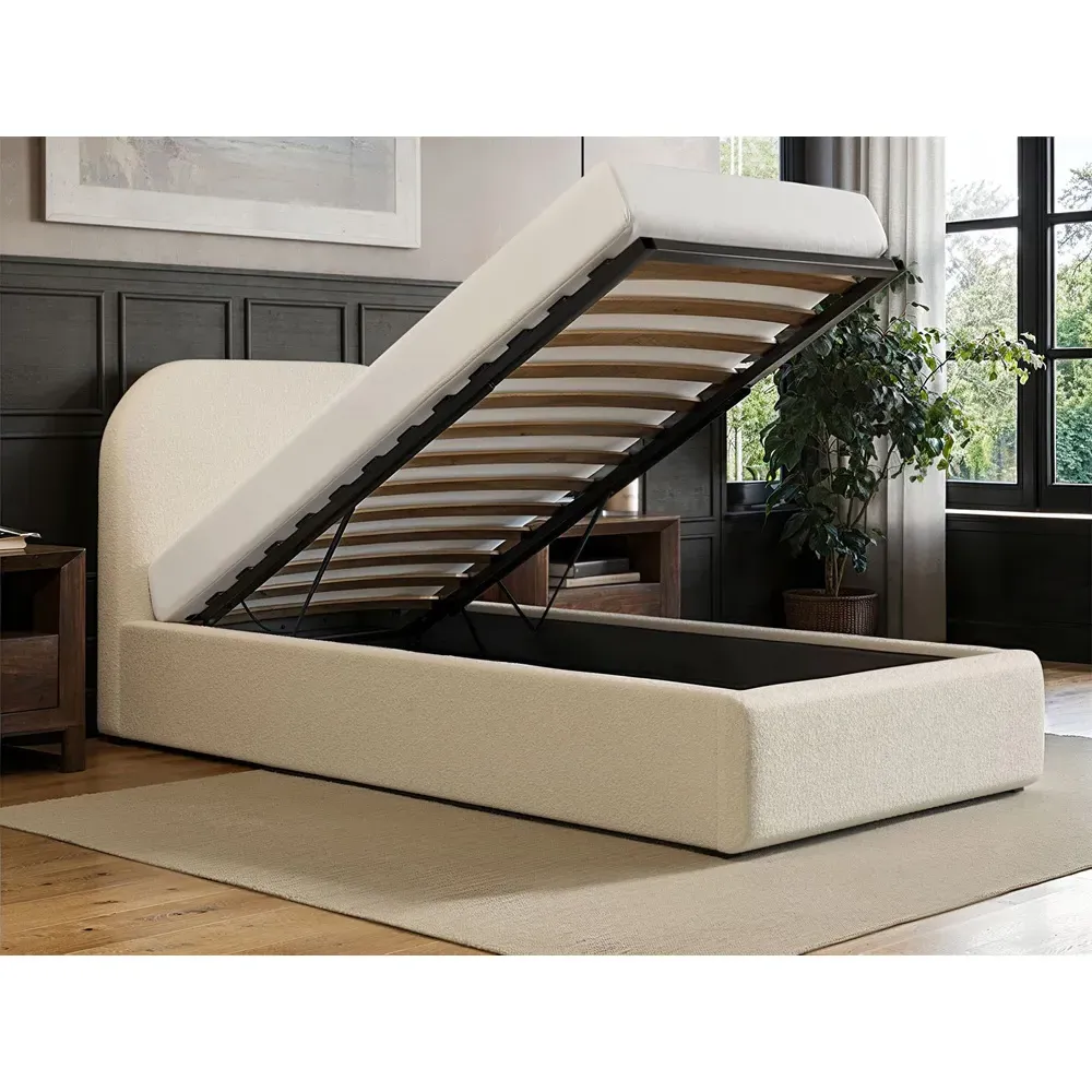 Alba Single Ottoman Bed with Storage - Cream, Boucle
