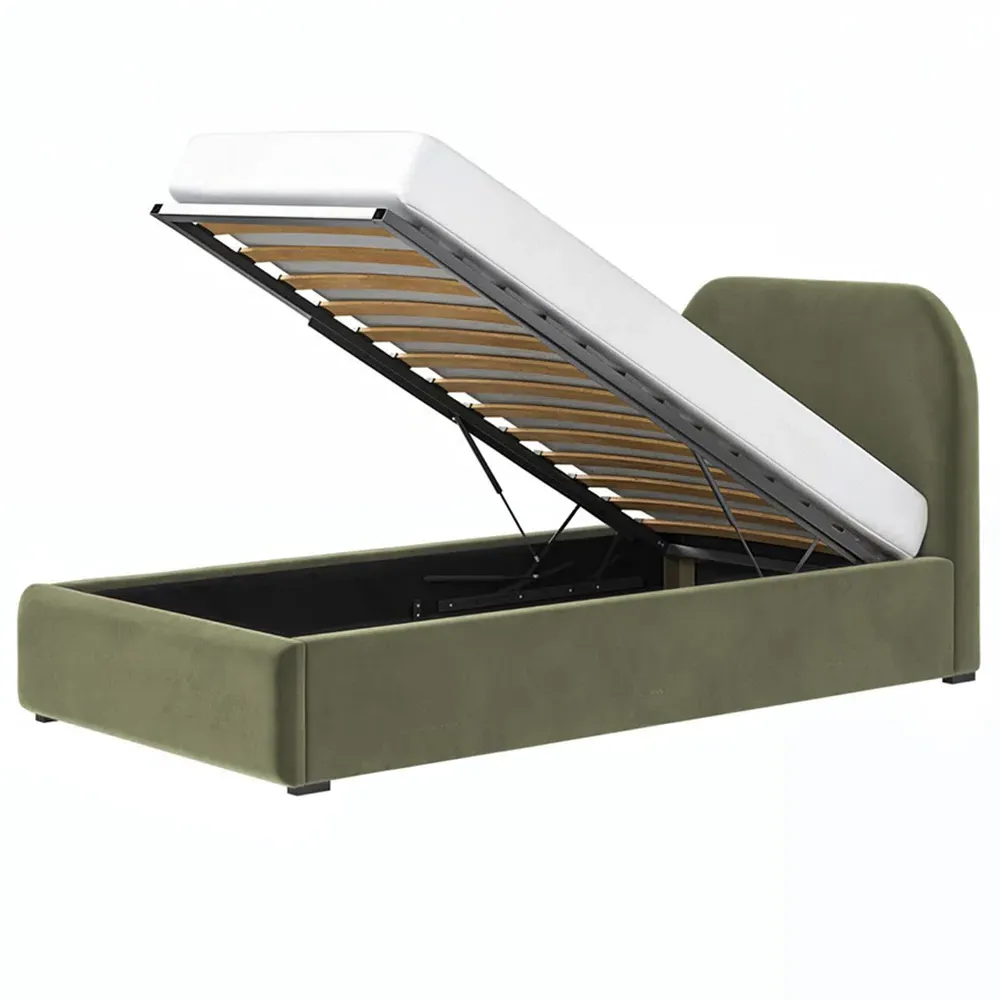 Alba Single Ottoman Bed with Storage - Green, Velvet