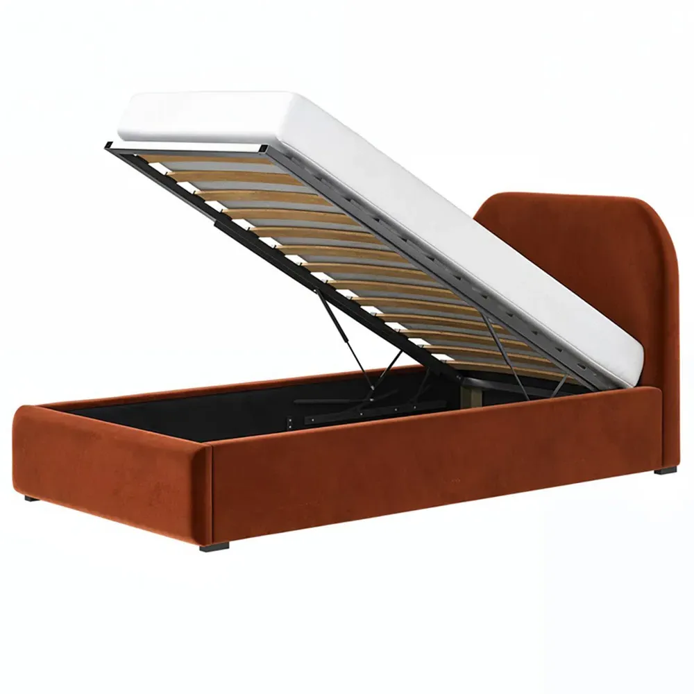 Alba Single Ottoman Bed with Storage - Orange, Velvet