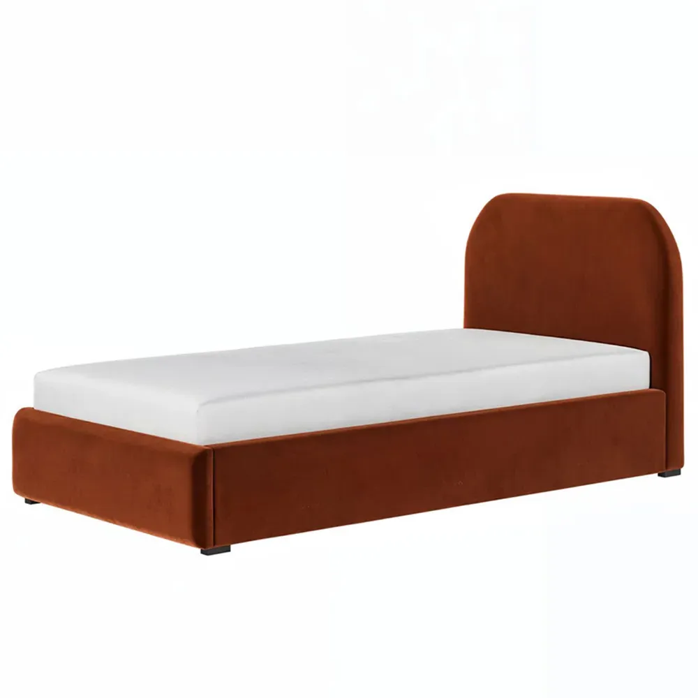 Alba Single Ottoman Bed with Storage - Orange, Velvet