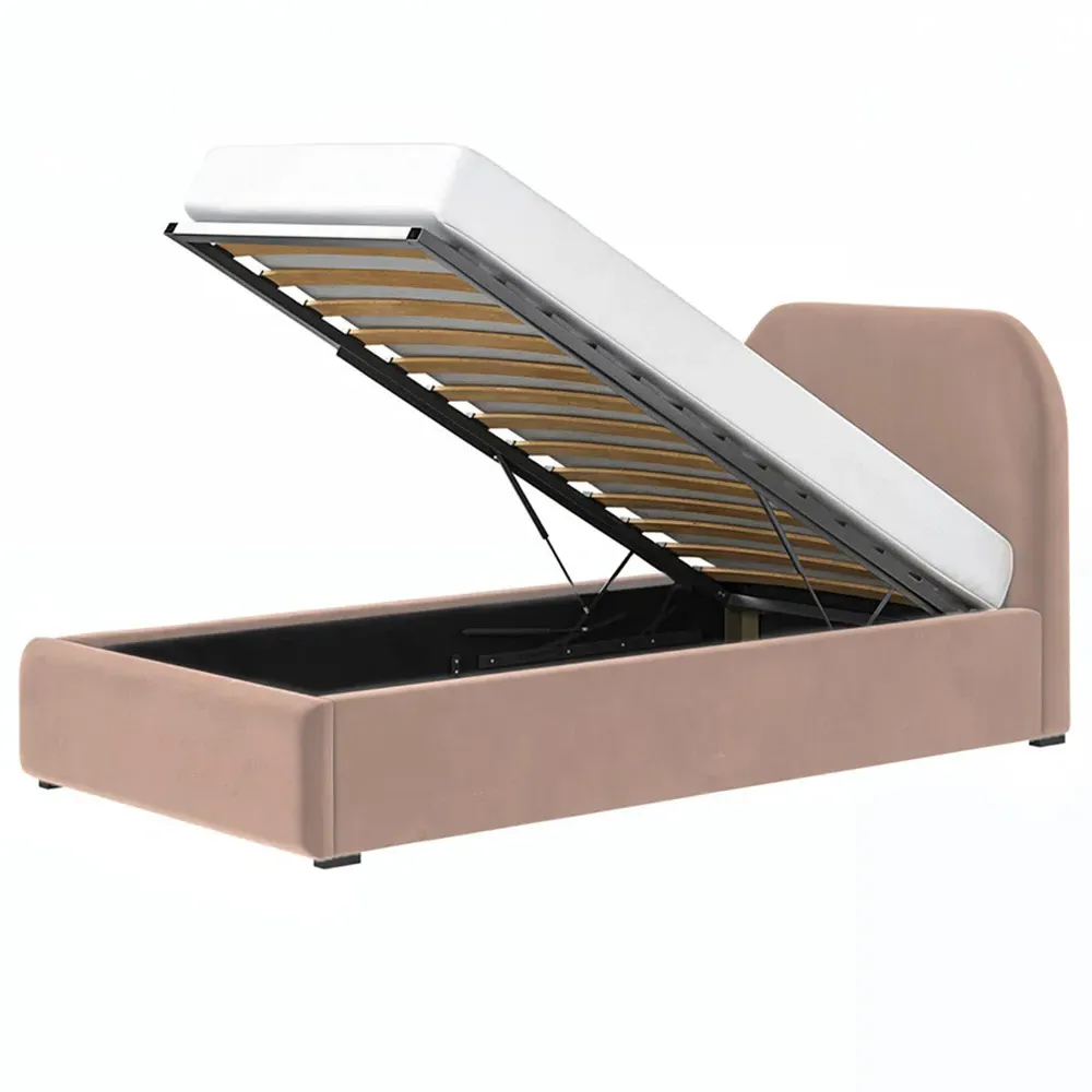 Alba Single Ottoman Bed with Storage - Pink, Velvet
