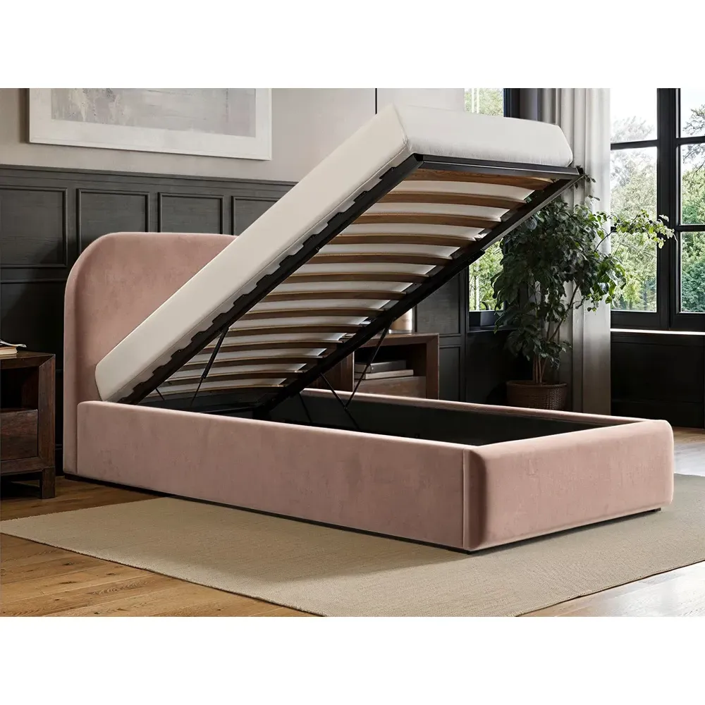 Alba Single Ottoman Bed with Storage - Pink, Velvet