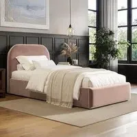Alba Single Ottoman Bed with Storage - Pink, Velvet