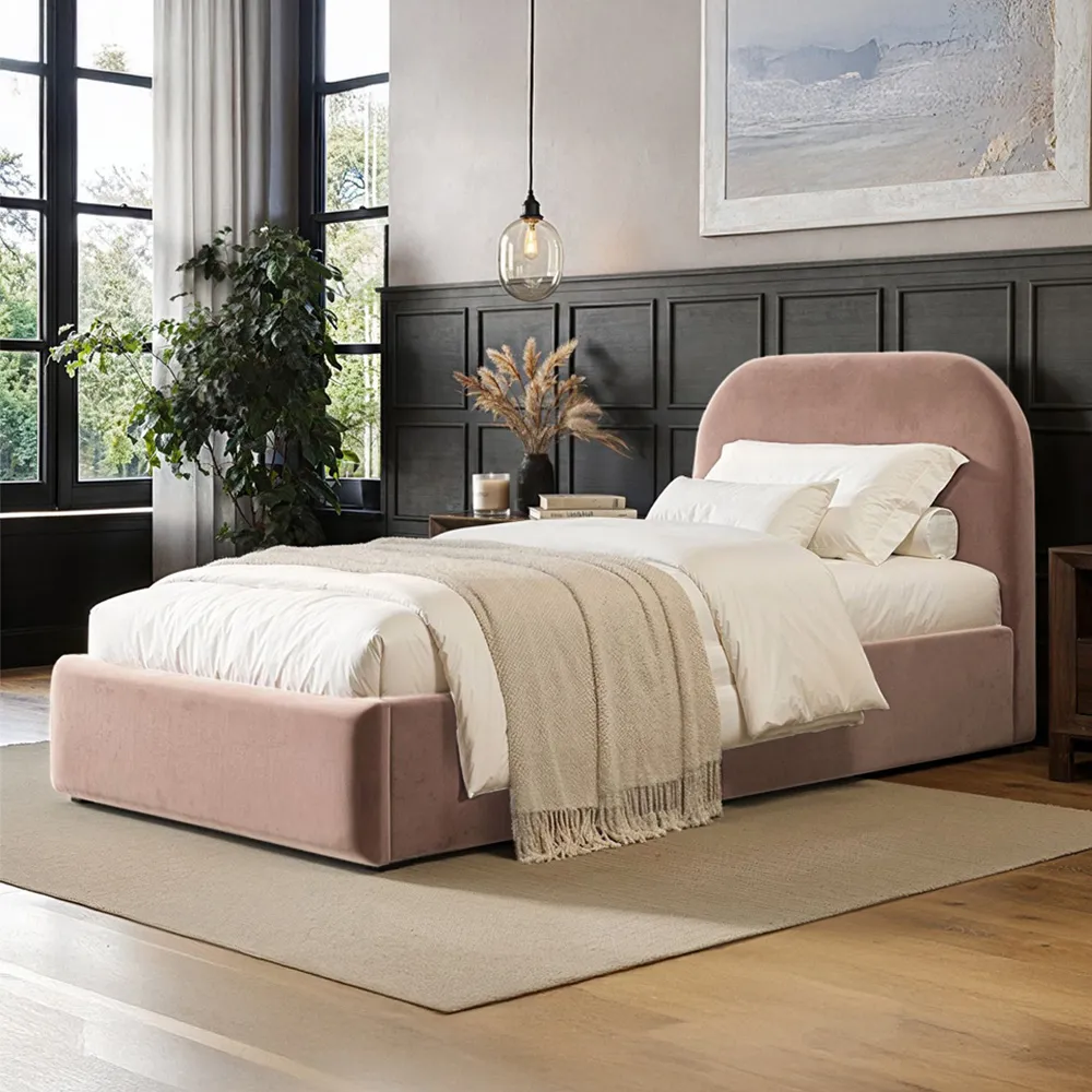 Alba Single Ottoman Bed with Storage - Pink, Velvet