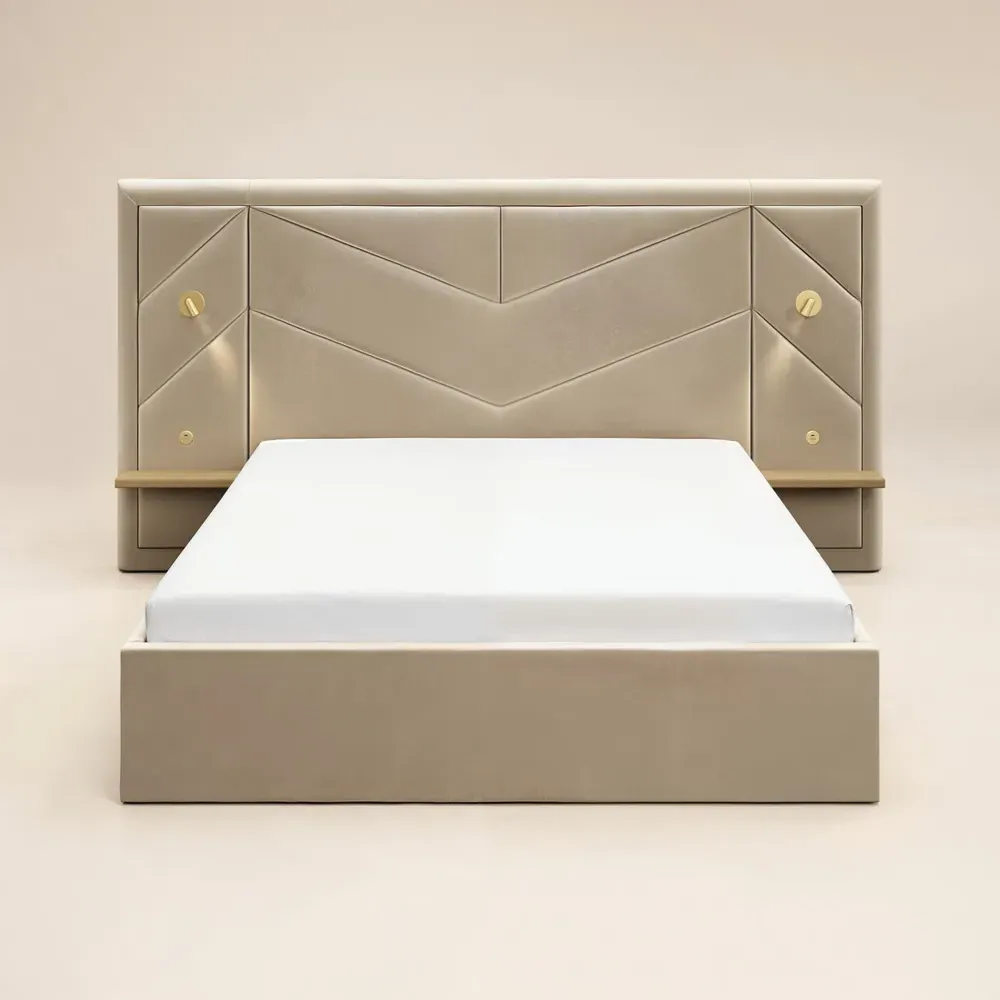 Alice Double Ottoman Bed with Light - Beige, Velvet