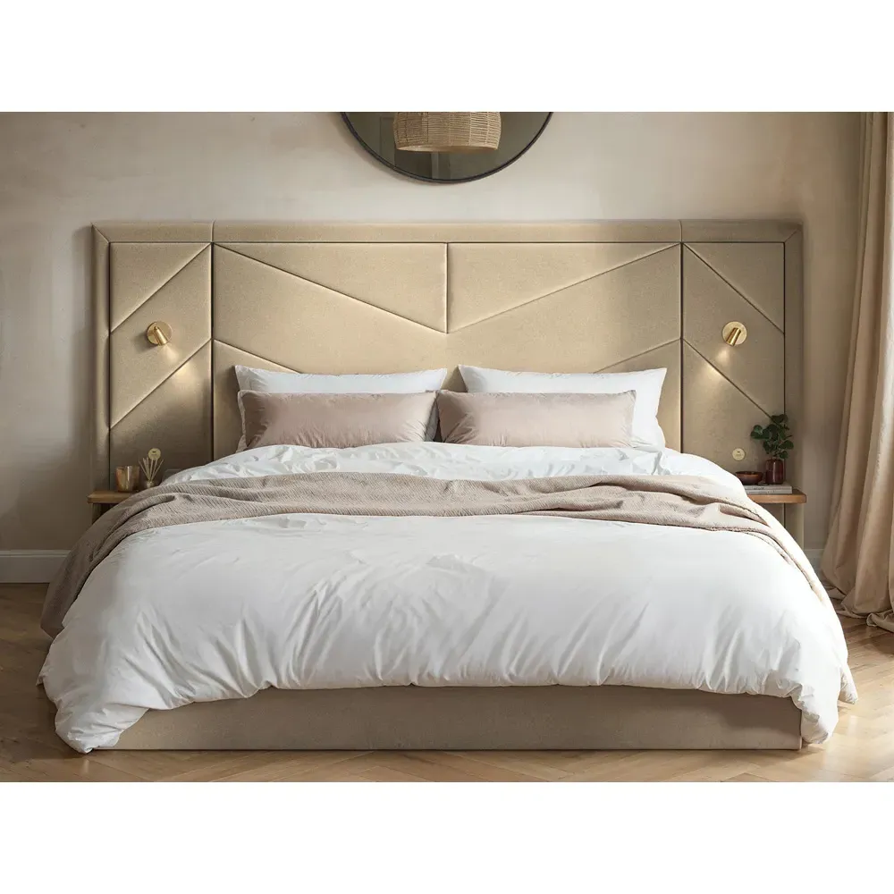 Alice Double Ottoman Bed with Light - Beige, Velvet