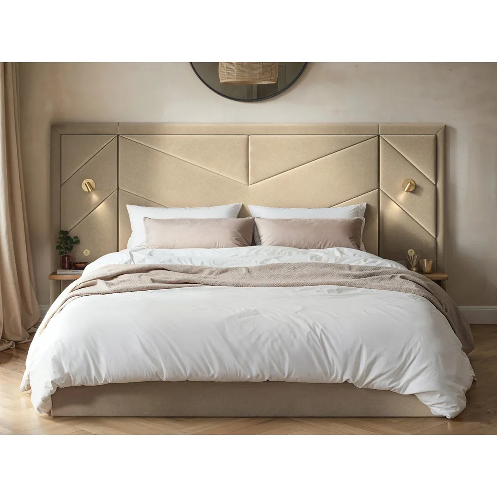 Alice King Size Ottoman Bed with Light - Beige, Velvet