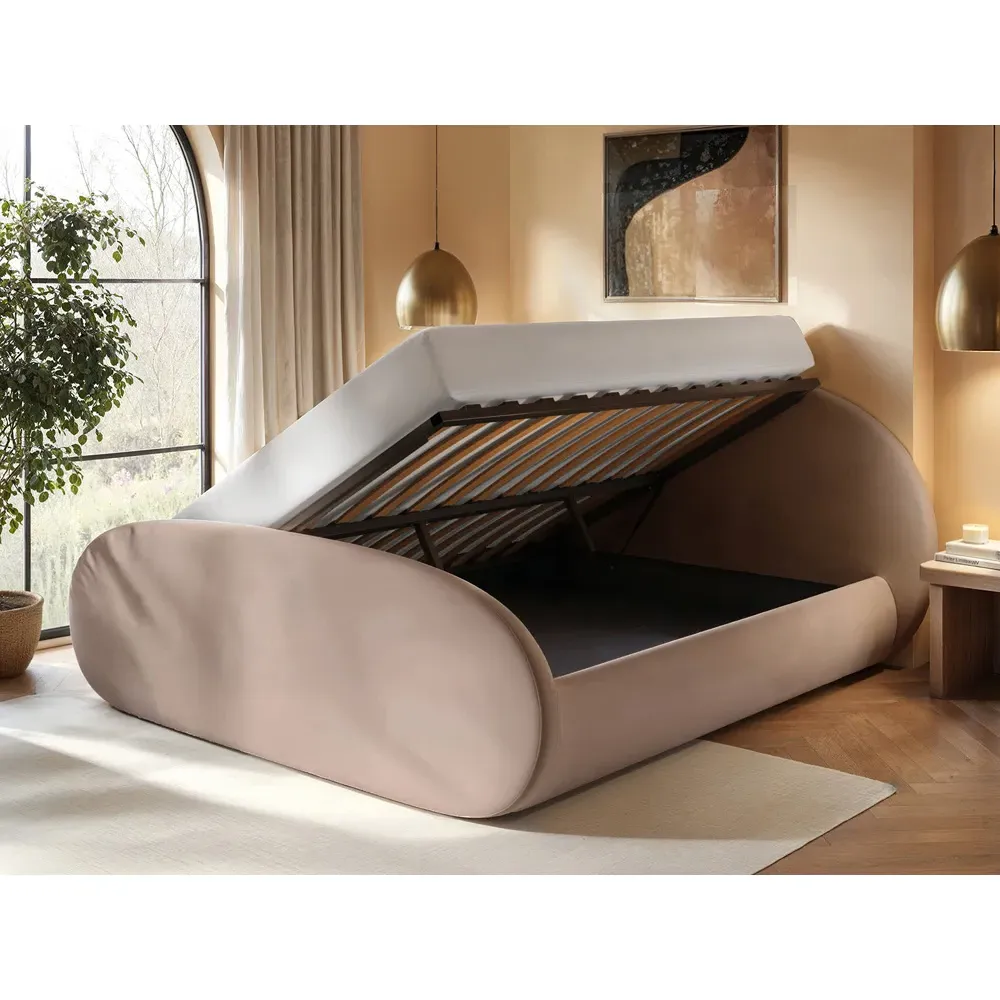 Amos Double Ottoman Bed with Storage - Cream, Velvet