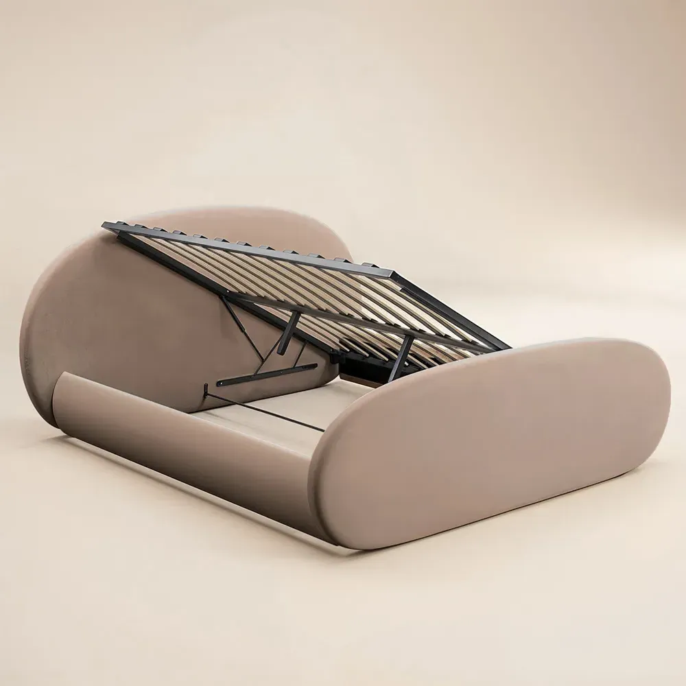 Amos King Size Ottoman Bed with Storage - Cream, Velvet