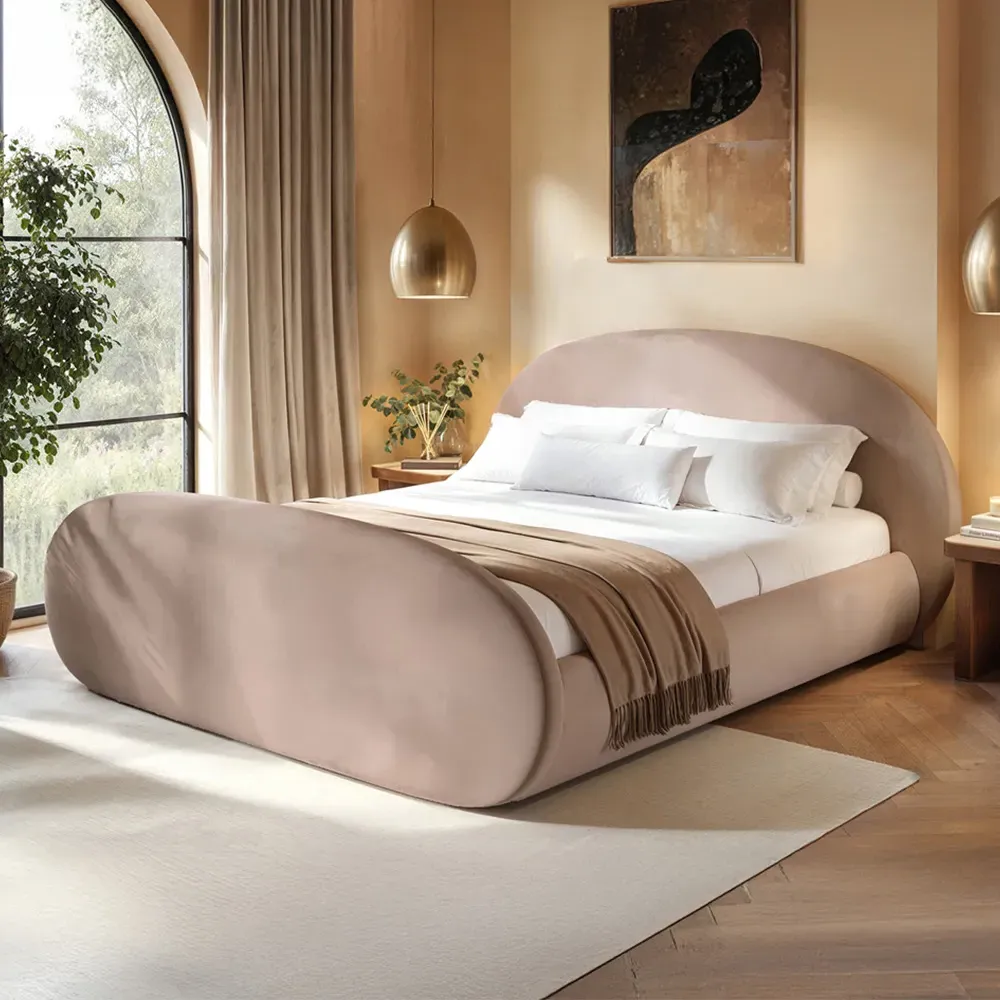 Amos King Size Ottoman Bed with Storage - Cream, Velvet