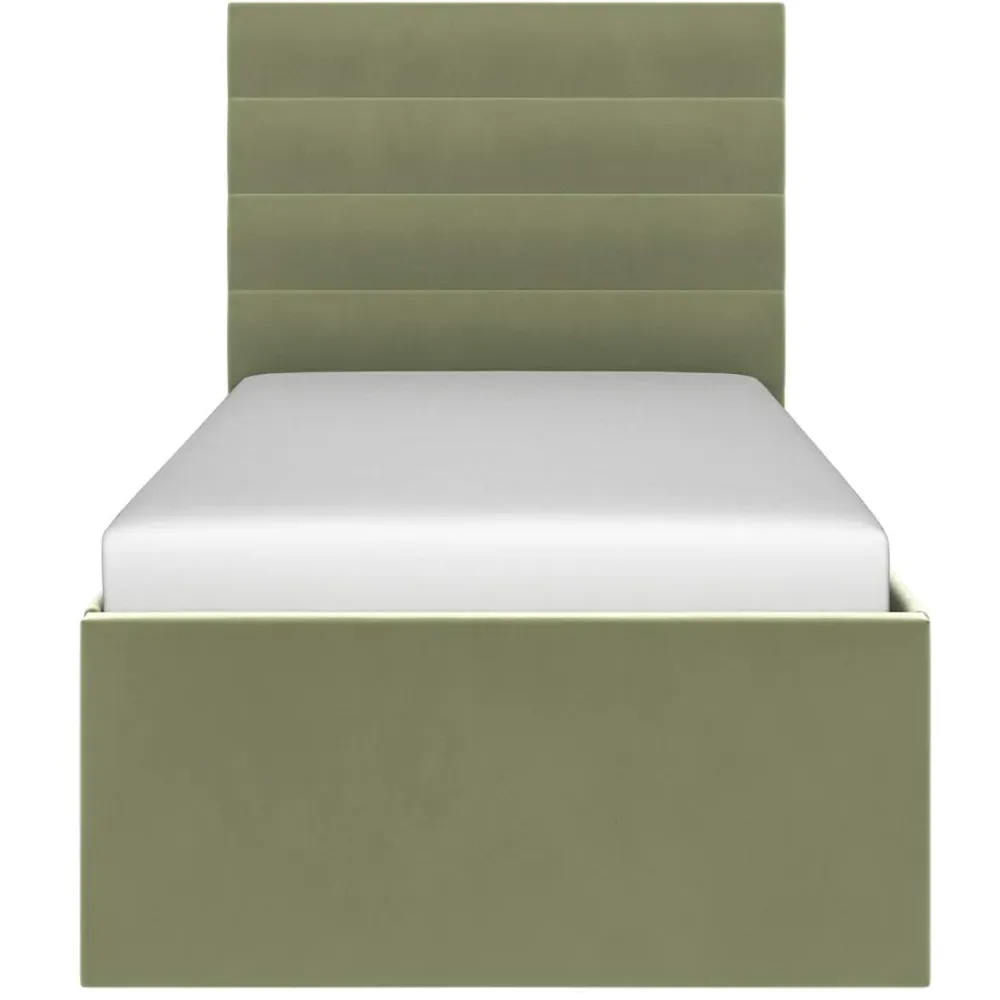 Ari Single Bed with Trundle - Olive Green, Velvet