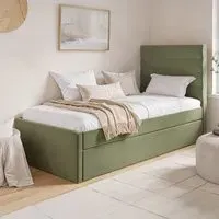 Ari Single Bed with Trundle - Olive Green, Velvet