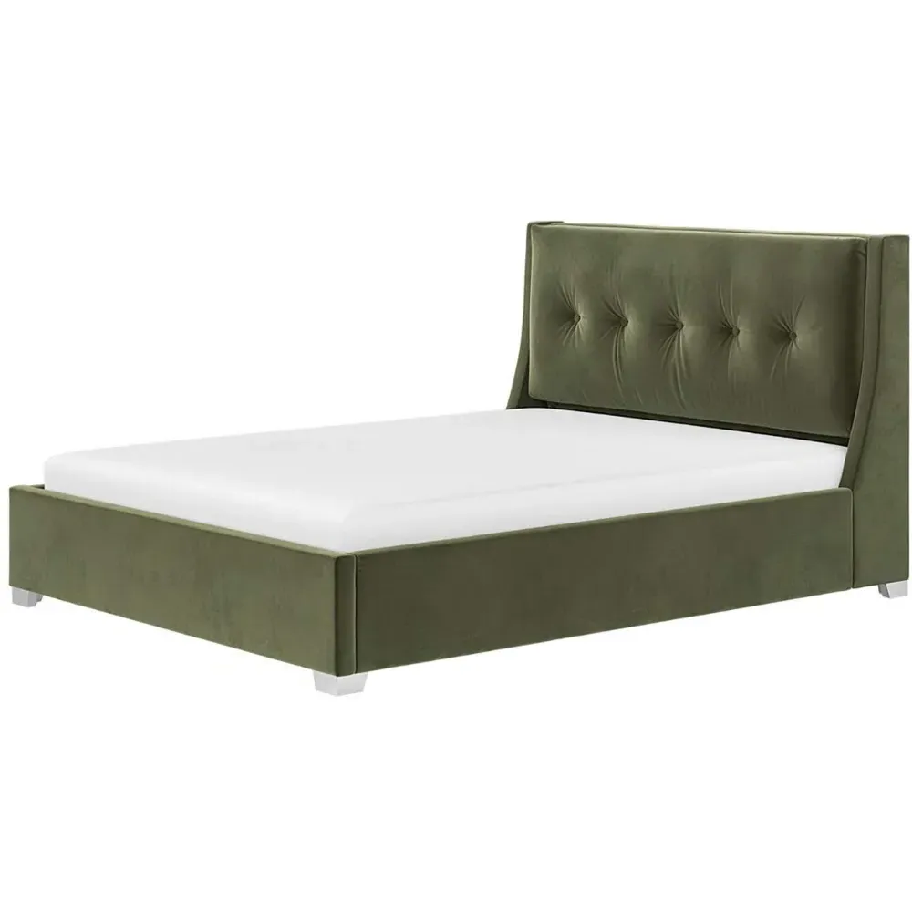 Artemis Double Ottoman Bed with Storage - Khaki, Velvet