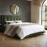 Artemis Double Ottoman Bed with Storage - Khaki, Velvet