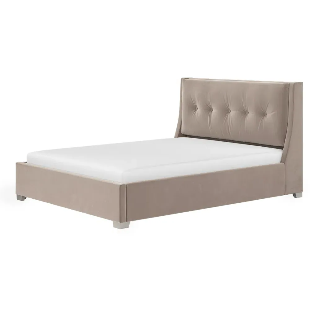 Artemis King Size Ottoman Bed with Storage - Beige, Velvet