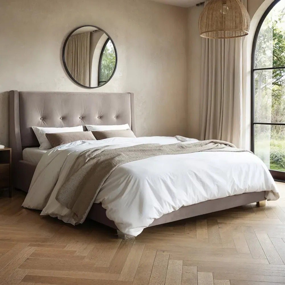 Artemis King Size Ottoman Bed with Storage - Beige, Velvet image