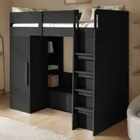 Aspen Ribbed High Sleeper with Storage and Wardrobe - Black