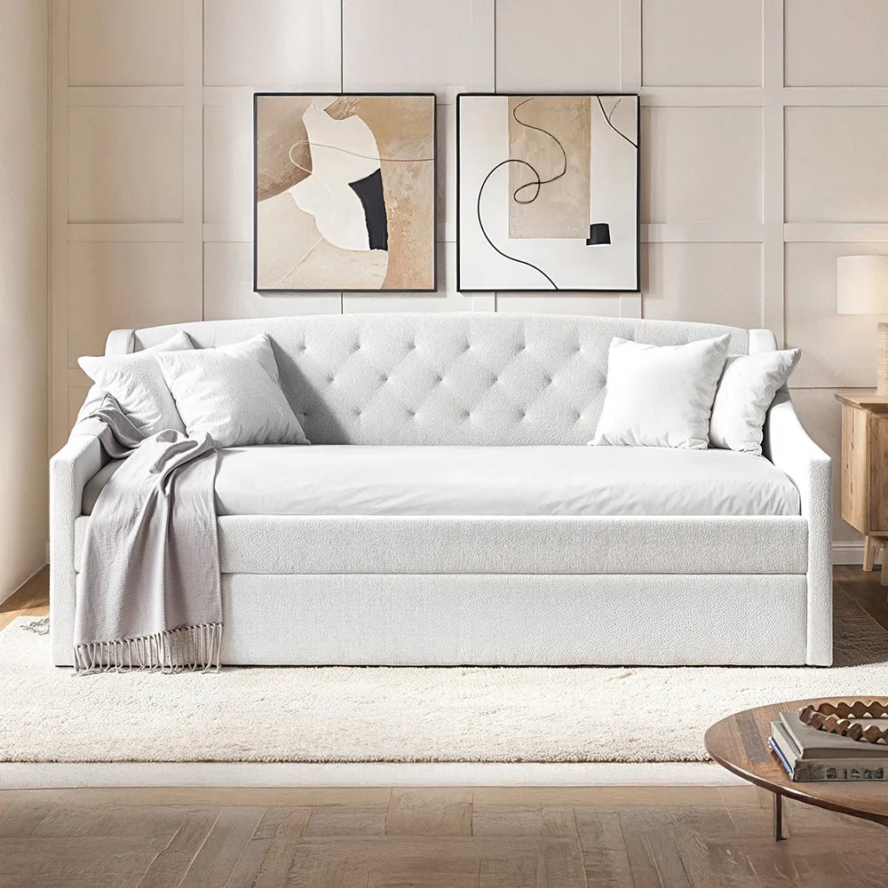 Aurora Daybed with Trundle - Cream, Boucle