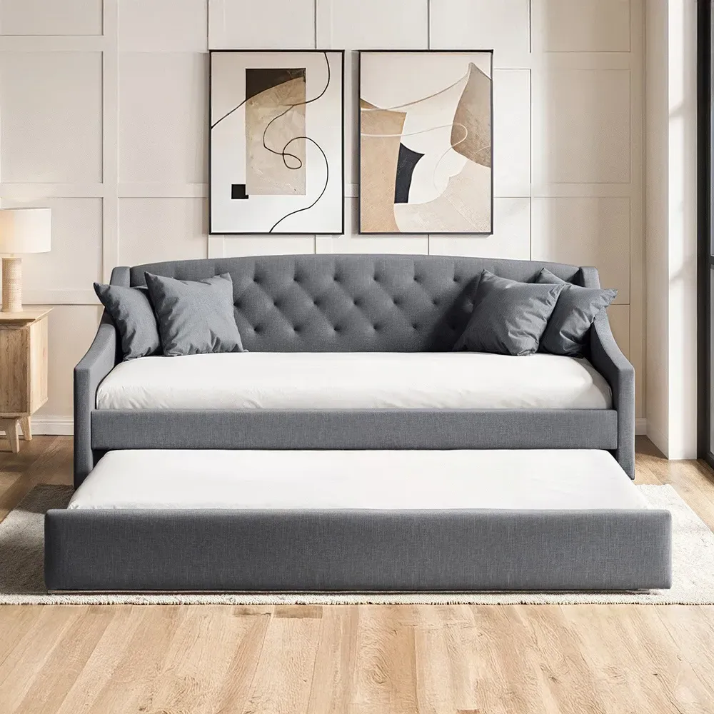 Aurora Daybed with Trundle - Grey, Fabric
