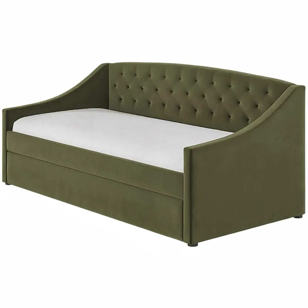 Aurora Single Daybed with Trundle - Green, Velvet