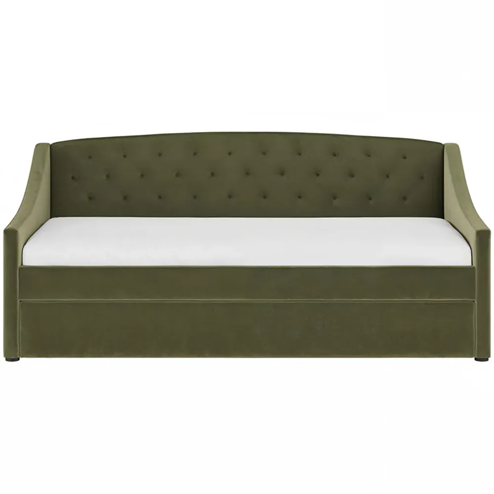 Aurora Single Daybed with Trundle - Green, Velvet