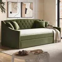 Aurora Single Daybed with Trundle - Green, Velvet
