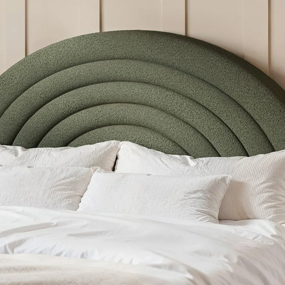 Ava Double Bed Frame - Green, Boucle