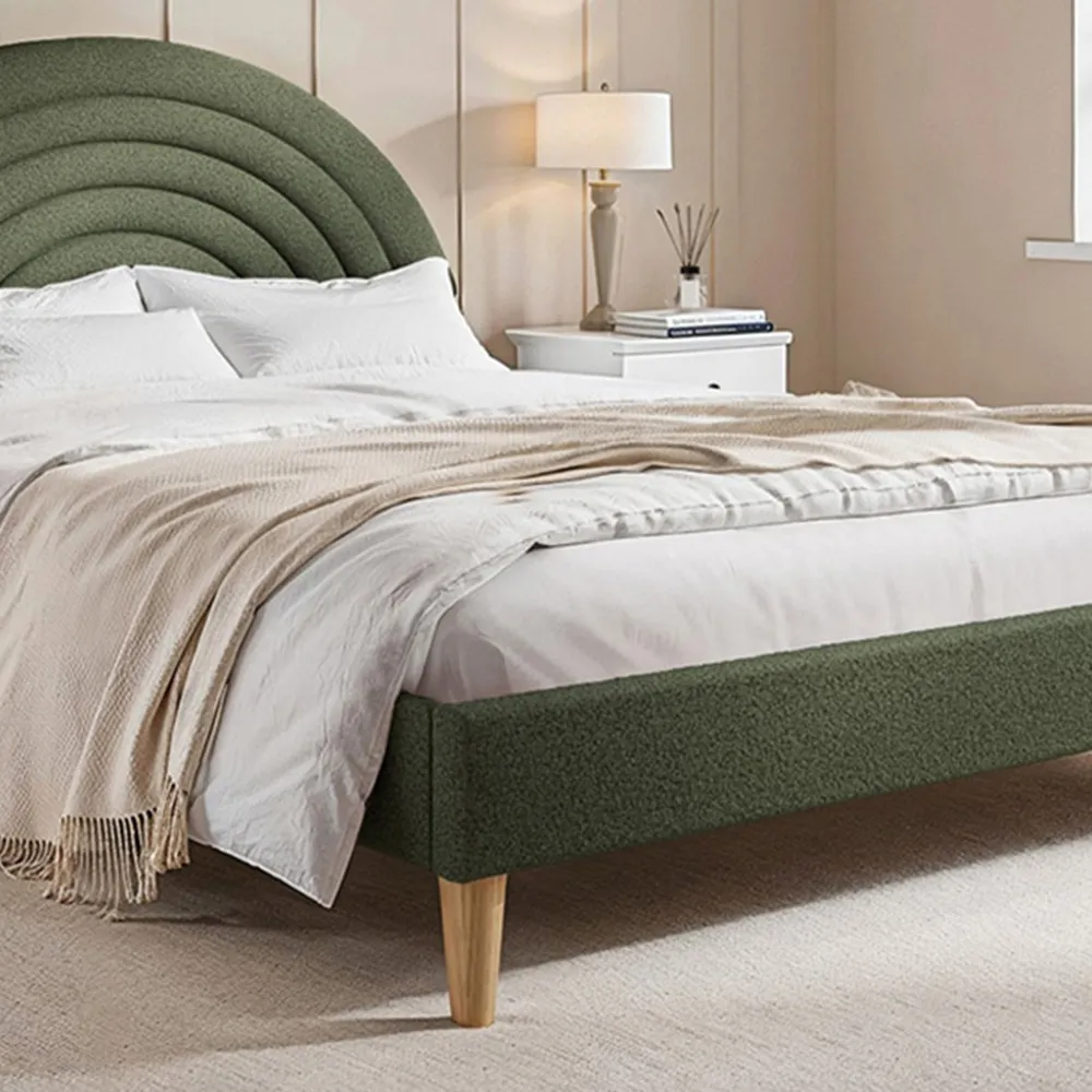 Ava Double Bed Frame - Green, Boucle