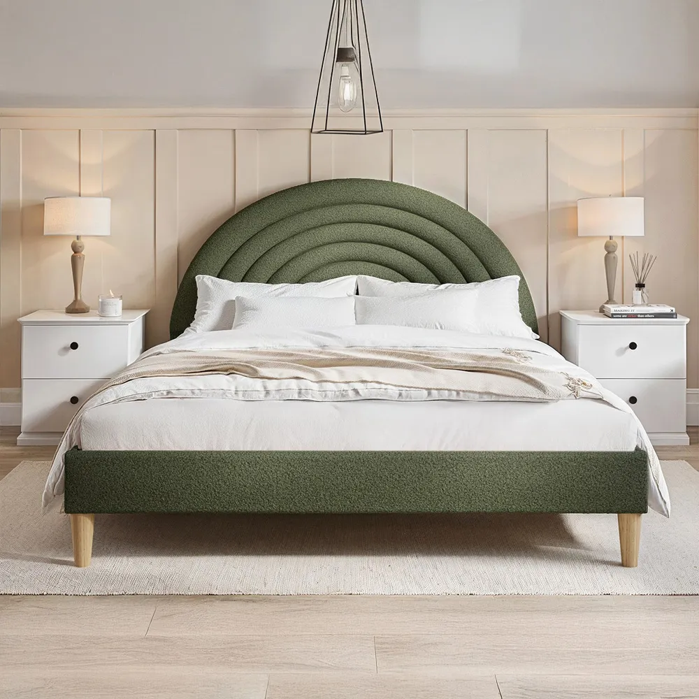 Ava Double Bed Frame - Green, Boucle