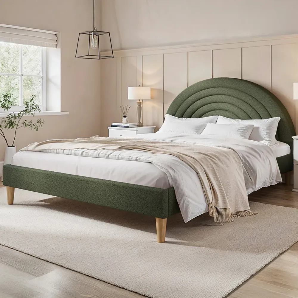Ava Double Bed Frame - Green, Boucle image