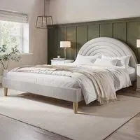 Ava Double Bed Frame - Grey, Boucle Fabric