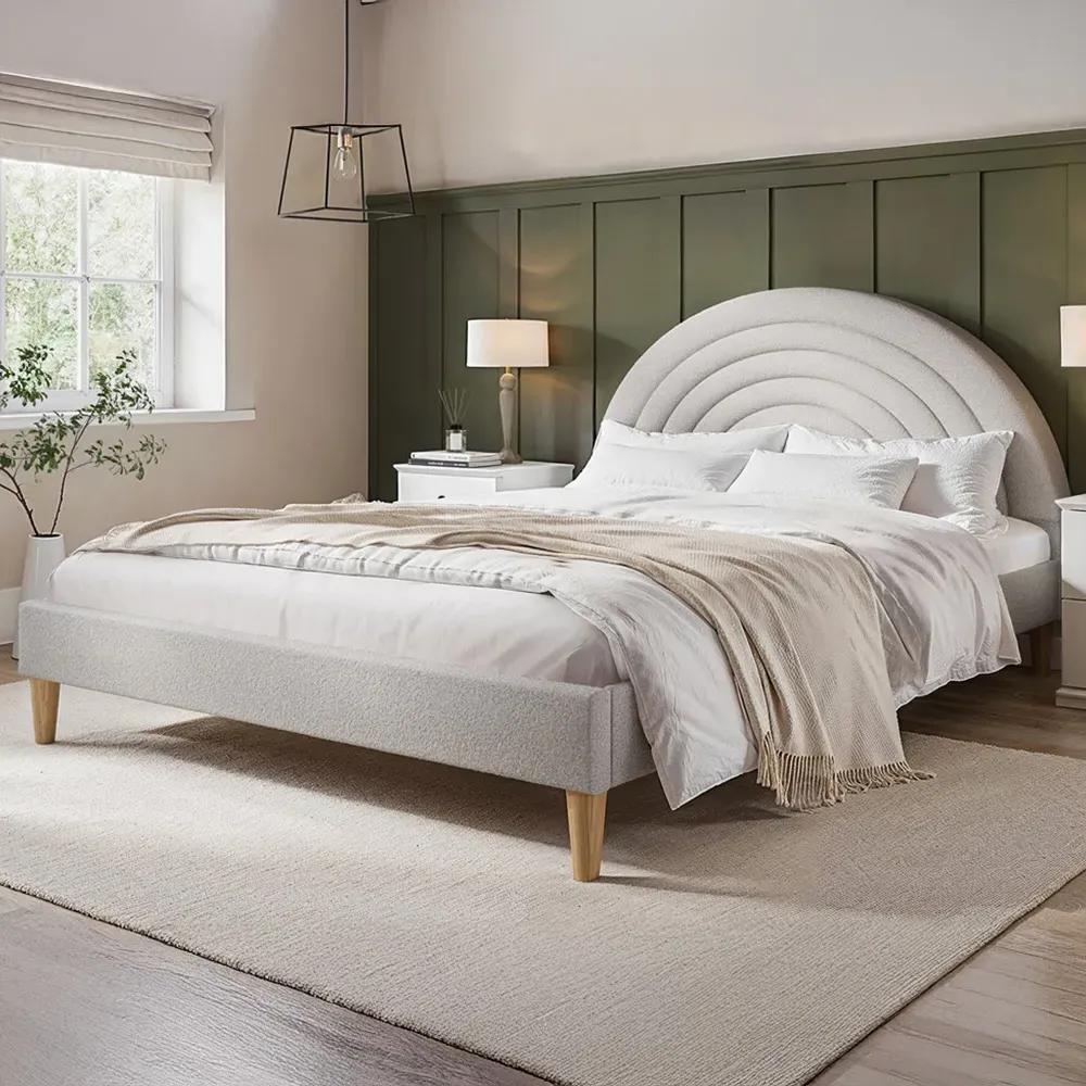 Ava Double Bed Frame - Grey, Boucle Fabric