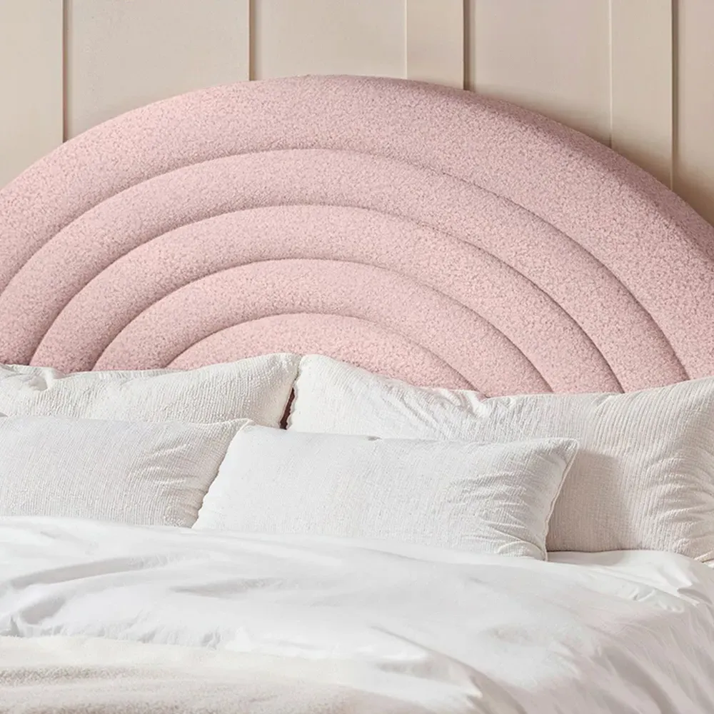 Ava Double Bed Frame - Pink, Boucle Fabric