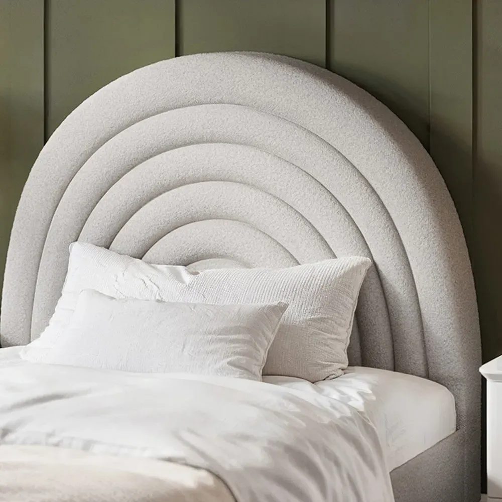 Ava Single Bed Frame - Grey, Boucle Fabric