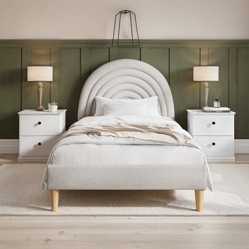 Ava Single Bed Frame - Grey, Boucle Fabric