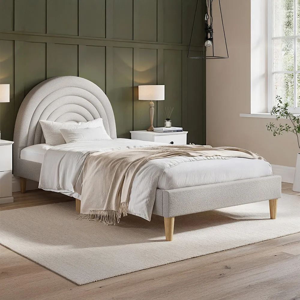 Ava Single Bed Frame - Grey, Boucle Fabric