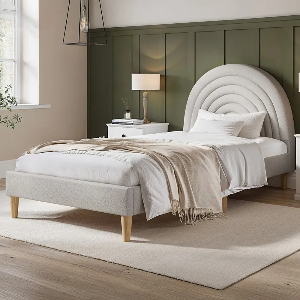 Ava Single Bed Frame - Grey, Boucle Fabric image