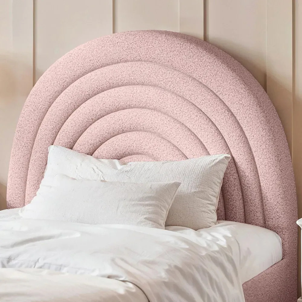 Ava Single Bed Frame - Pink, Boucle Fabric