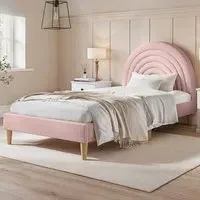 Ava Single Bed Frame - Pink, Boucle Fabric