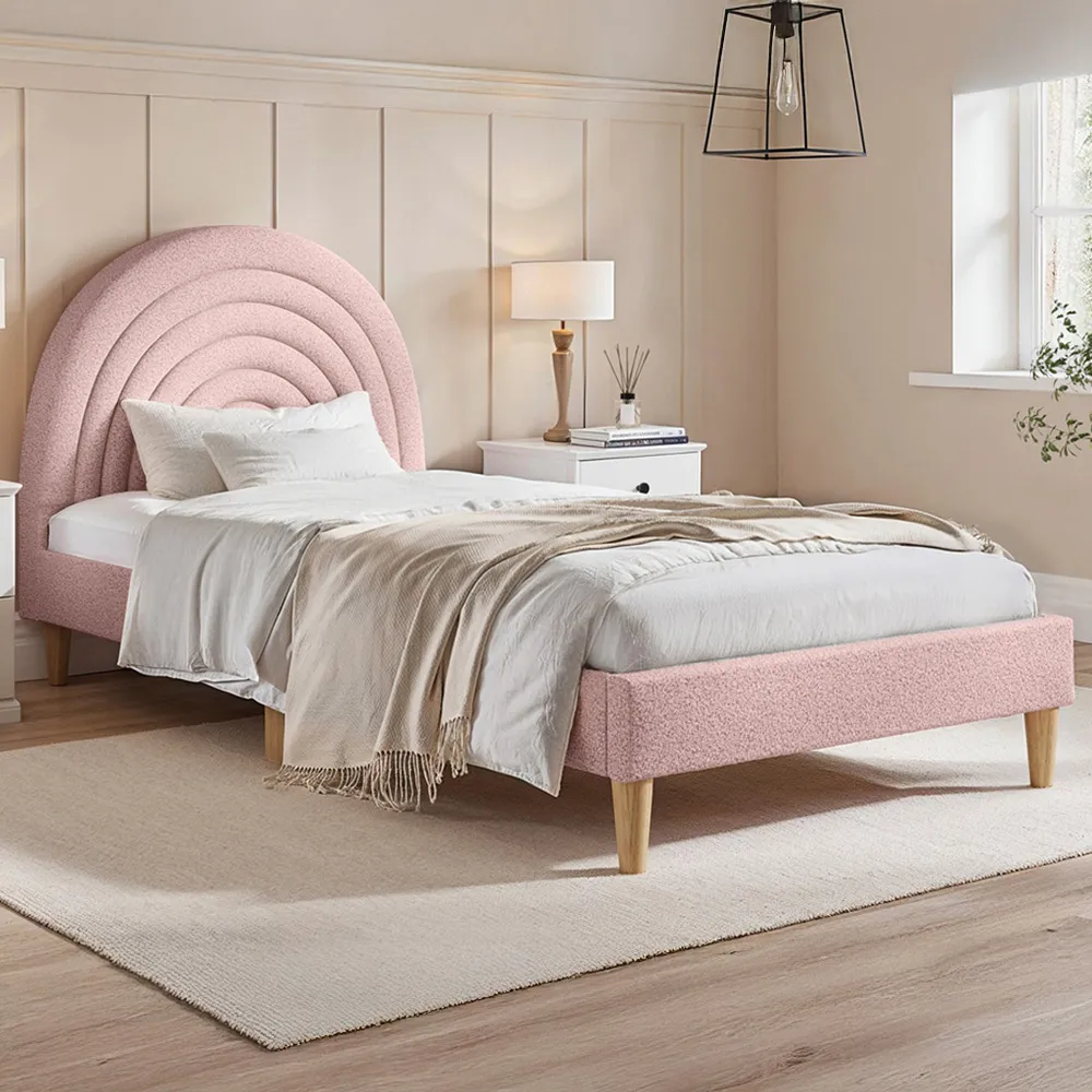 Ava Single Bed Frame - Pink, Boucle Fabric