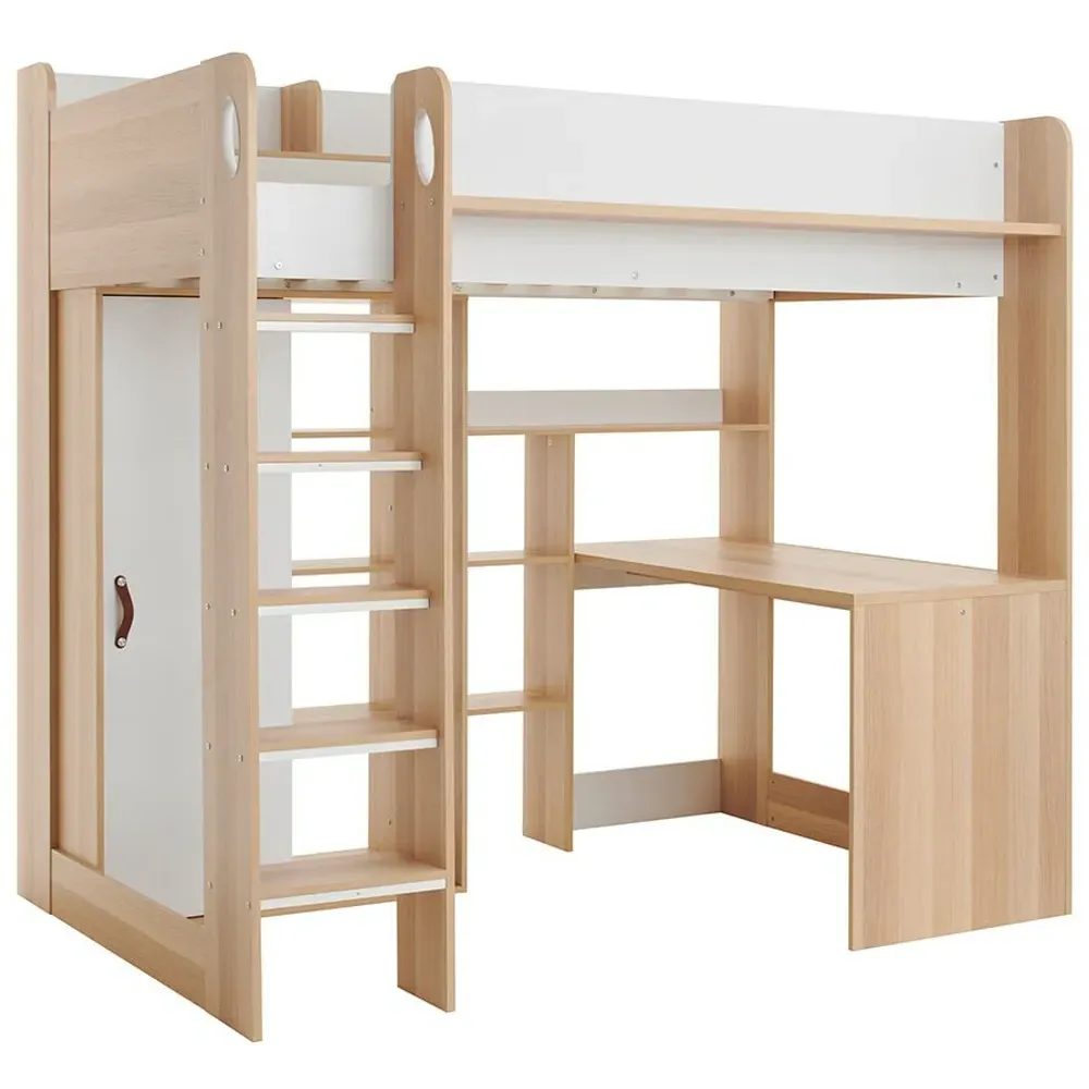 Ava Single High Sleeper Bed with Desk and Storage - Brown