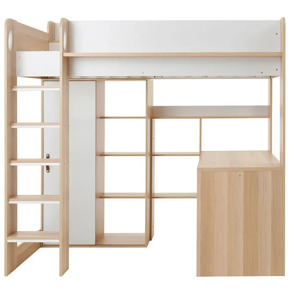 Ava Single High Sleeper Bed with Desk and Storage - Brown