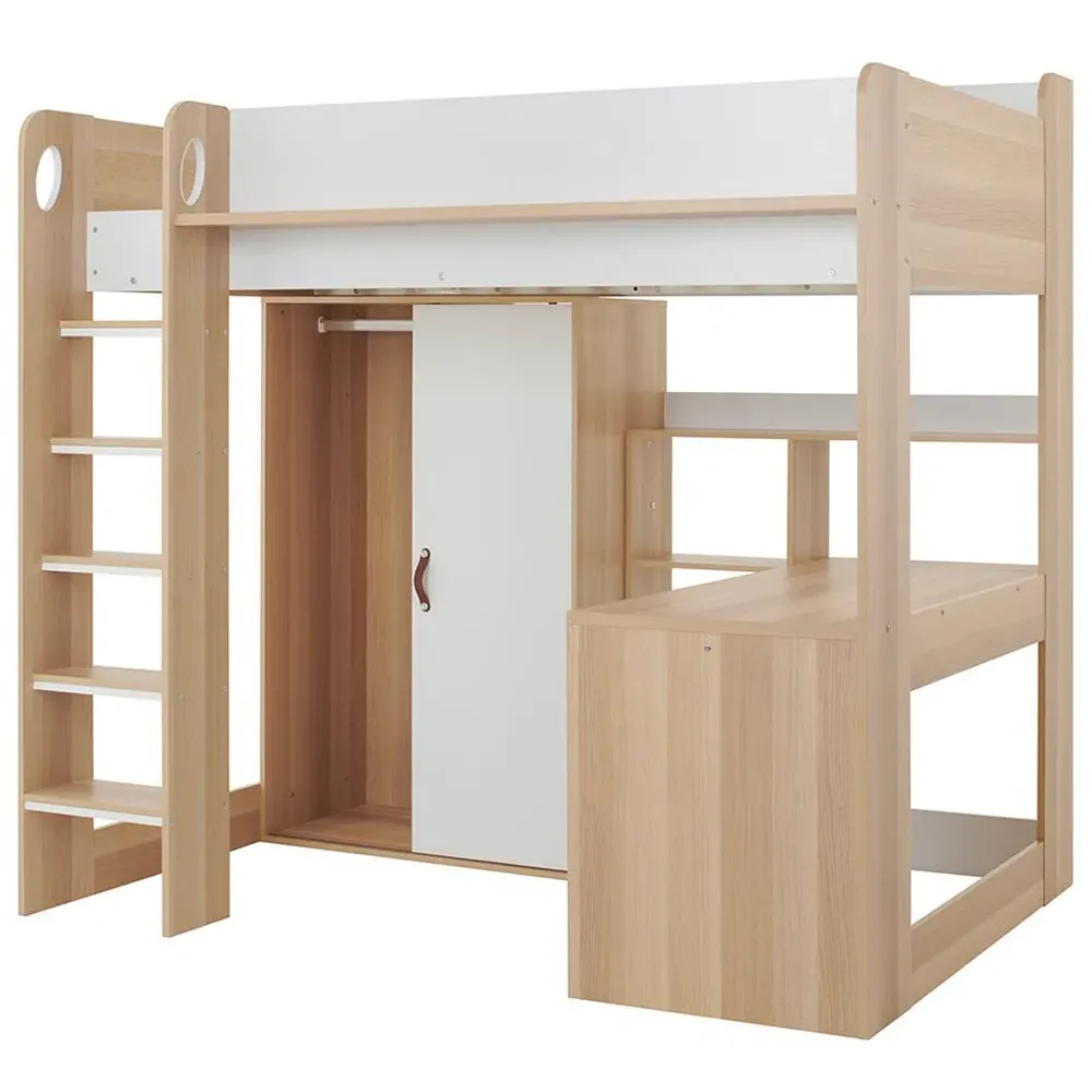 Ava Single High Sleeper Bed with Desk and Storage - Brown